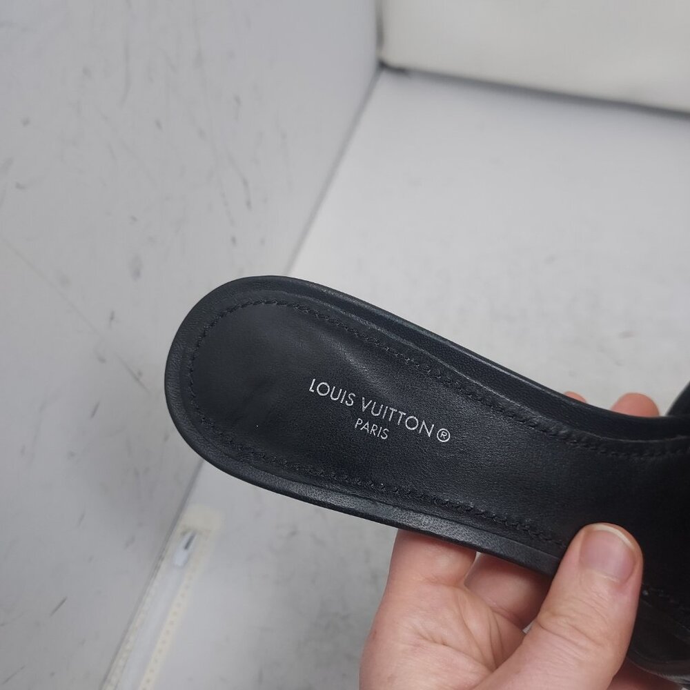 LOUIS VUITTON LV Monogram Black Embossed Revival Heel Sandal - Picture 10 of 13